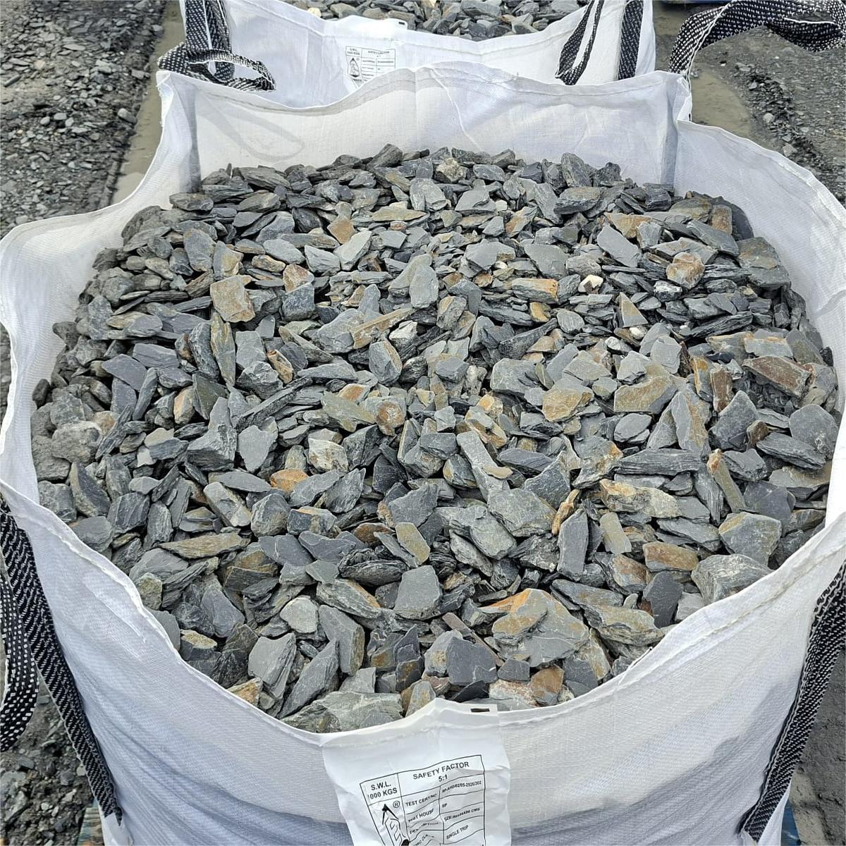 Bulk bag filled with grey and rustic Welsh slate chippings